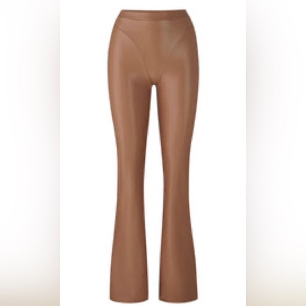 Skims Faux Leather Seamed Boot Cut Pants Size L in Sienna. NWOT Rare!